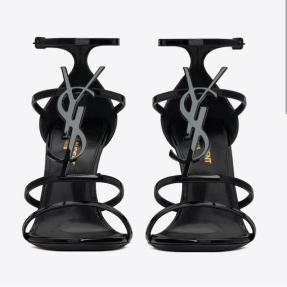 NEW - YSL Cassandra Sandals In Patent Leather With Black Monogram - Size 38.5